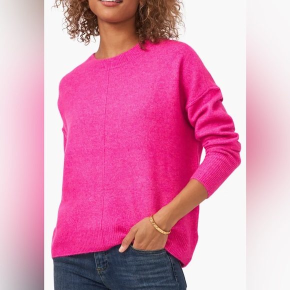 Vince Camuto Paradox Pink Crewneck Sweater Exposed Seam Knit Pullover Small NWT - Picture 1 of 4